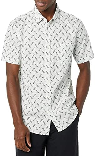 Amazon Essentials Short Sleeve Shirt for Men, Available in Big & Tall, Light Blue Bird Print, X-Small