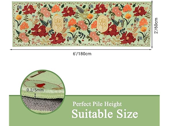 ROTTOGOON W0766 Floral Hallway Runner Rug 2'x6' Green