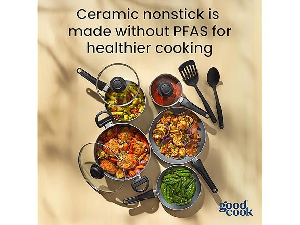 GoodCook Everyday Ceramic Cookware Set 10-Piece, Black