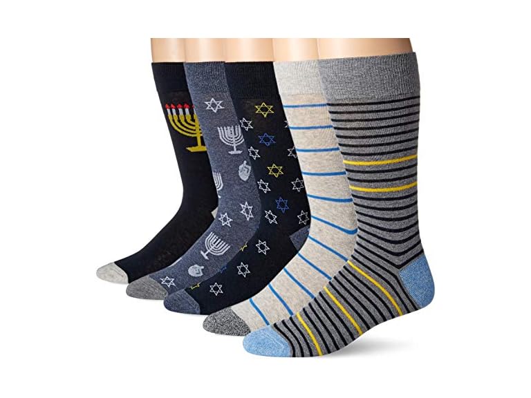 Amazon Essentials Mens Comfortable Patterned Dress Socks, 5 Pairs, Mini Stripe/Stars/Stripe, 8-12