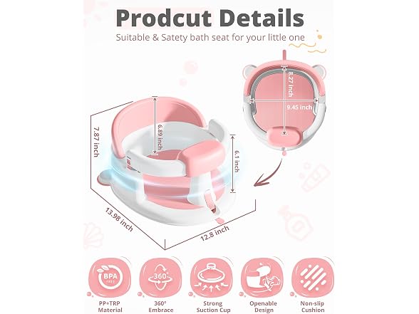 ONTHEWEI Pink Baby Bath Seat