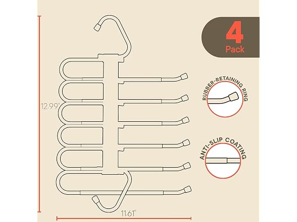 Black Space Saving Pants Hangers 4 Pack