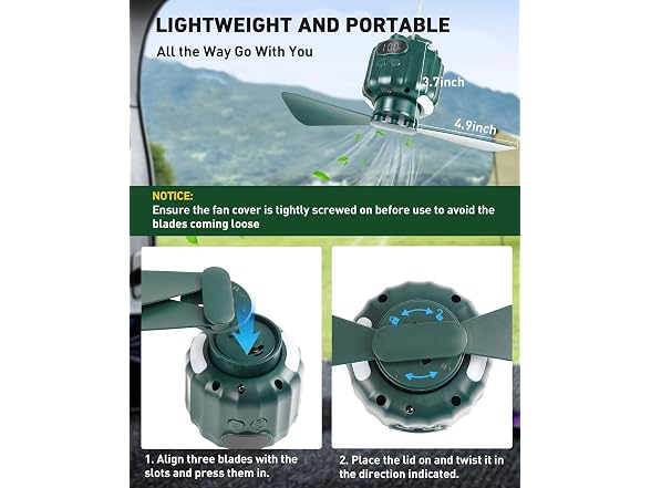 DUKUSEEK Camping Tent Ceiling Fan w/Light