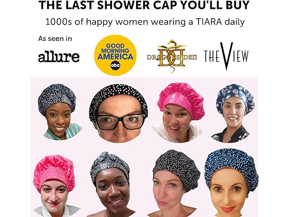 TIARA Luxury Shower Cap for Women Reusable Waterproof