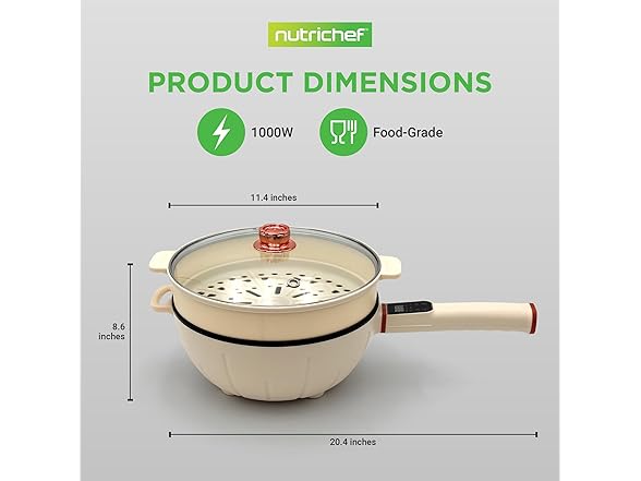NutriChef 2 In 1 Electric Frying Pan & Steamer