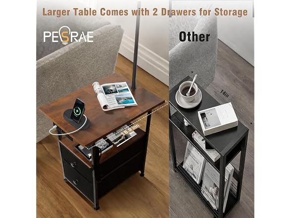 PESRAE 2-Drawer Lamp End Table - Rustic