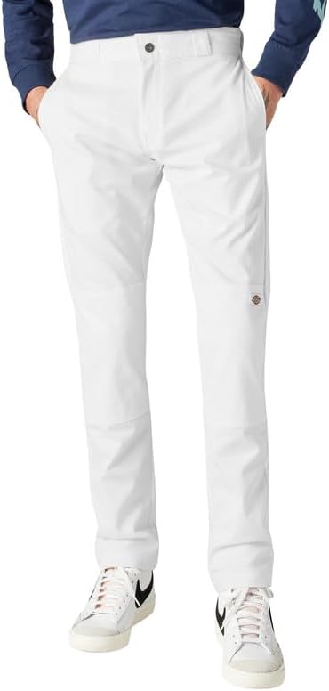 Dickies Men's Skinny Fit Double Knee Work Pants, White, 34W x 30L