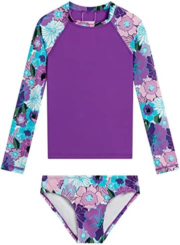 Kanu Surf Girls' Long Sleeve Rashguard UPF 50+ Two Piece Swim Set, Gianna Purple, 3T
