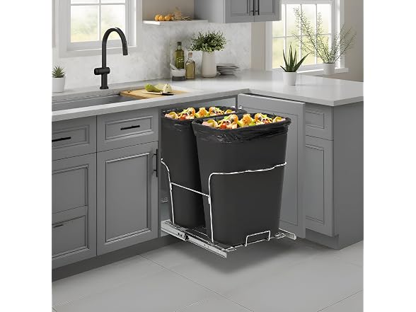 2 x 35 Quart Double Bin Pull-Out Trash Can for Under Kitchen Cabinet,Black 