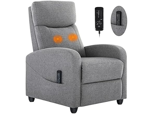 Single Fabric Recliner Massage Chairs/Sofa, Padded Seat Adjustable Backrest Winback Modern Bedroom/Theater Chair for Adults (Grey) Living Room