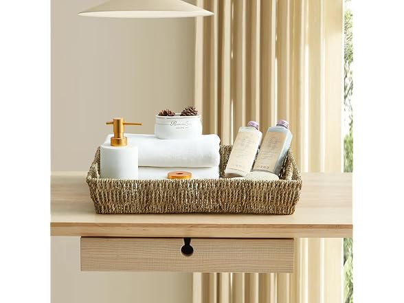 JS HOME 16.93 inch Rectangular Wicker Tray,1PK