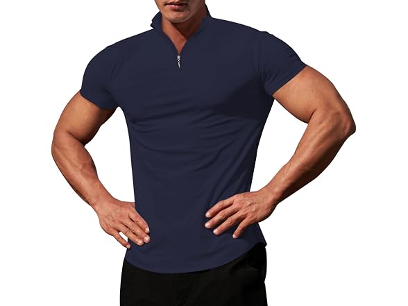 Logeeyar Men (L) Quarter-Zip V Neck Polo Shirt