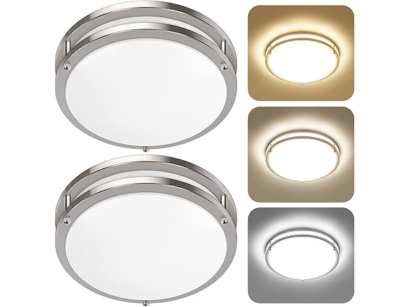 GoBright 2Pk 12" LED Ceiling Light, Nickel