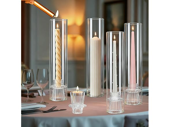 12" Glass Hurricane Candle Holders