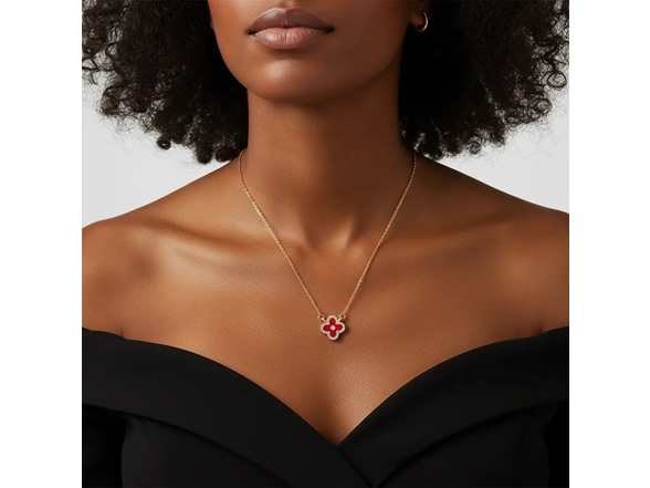 Clover CZ Halo Necklace - Red