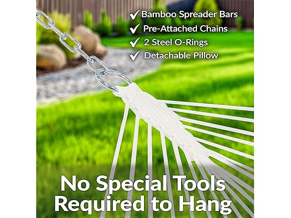 Sunnydaze Outdoor Hammock with Spreader Bar Neutral Stripe