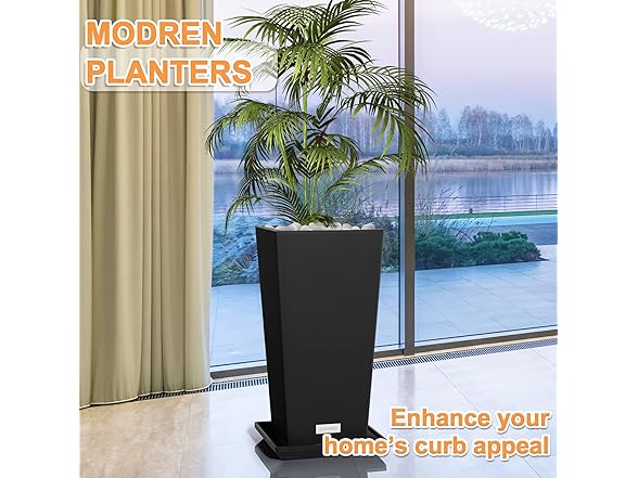Elevens Outdoor Planter Larger Flower Pots Black 2 Pack