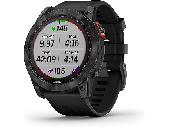 Garmin Fenix 7X Solar-Powered Waterproof 1.4-Inch Display Multisport GPS Watch with Built-in LED Flashlight and Bluetooth (Slate Gray with Black Band) (Open Box)