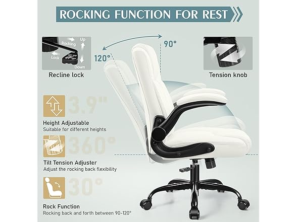 Leather Office Chair, PU Home Computer Desk Chairs with Ergo (Open Box)