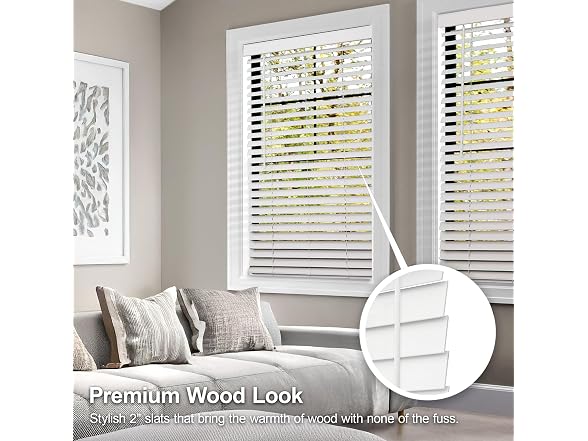 CHICOLOGY 2" Cordless Faux Wood Blinds 62" W x 60" H
