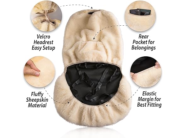 ZONE TECH Sheepskin Car Seat Cover Ivory or Black