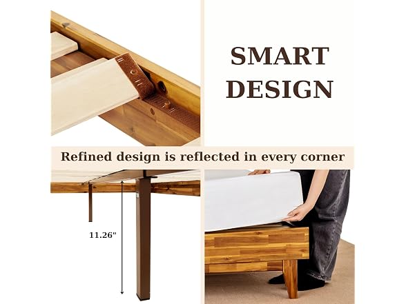 Bme Caden King Size Bed Frame and Adjustable Headboard, 15"