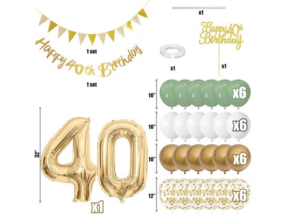 40th Birthday Balloon Set Sage & Gold
