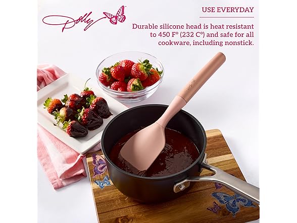 Dolly Parton Silicone Spatula with Blush Design – Heat-Resistant to 450F, Nonstick Safe, Weighted Ergonomic Handle, Dishwasher Safe, 12.9 Inch