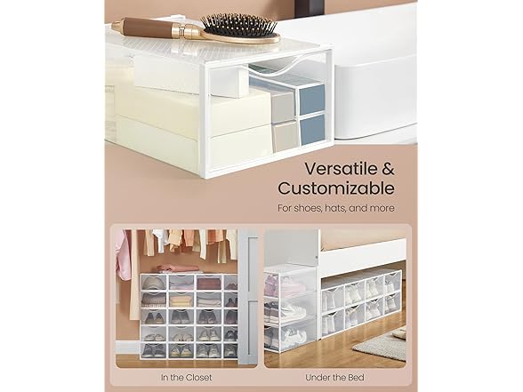 SONGMICS Stackable Shoe Boxes, Set of 12