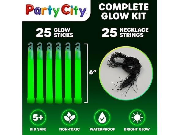 Party City Green Glow Sticks Bulk Pack 6”- 25pk 