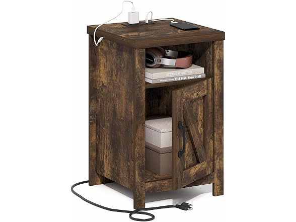 Furinno Farmhouse Nightstand with Charging Station