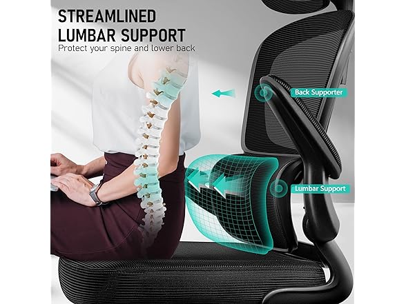 BESTFAIR High Back Ergonomic Office Chair, Breathable Mesh Desk Chair with Lumbar Support, Adjustable Headrest, Flip-up Armrests, Computer Gaming Chair, (Black) (Open Box)