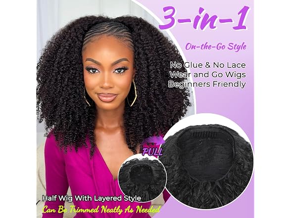 20 | Inch Kinky Curly Half Wig