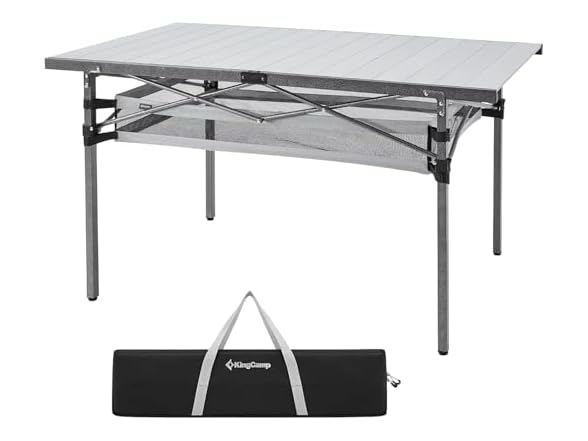 KingCamp Folding Camping Table, Portable Camp Table Foldable Aluminum Roll Up Seamless Desktop with Storage and Tall Legs for Outdoor Backyard Picnic