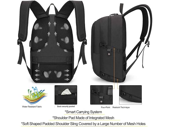 Tzowla Black 17.3" Laptop Backpack