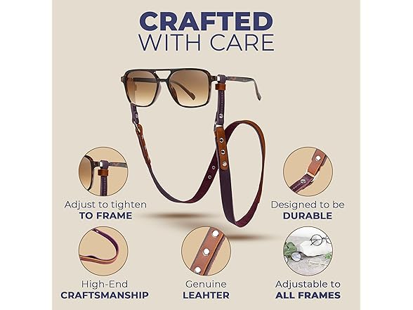 Leather Glasses Strap Unisex- Red Brown