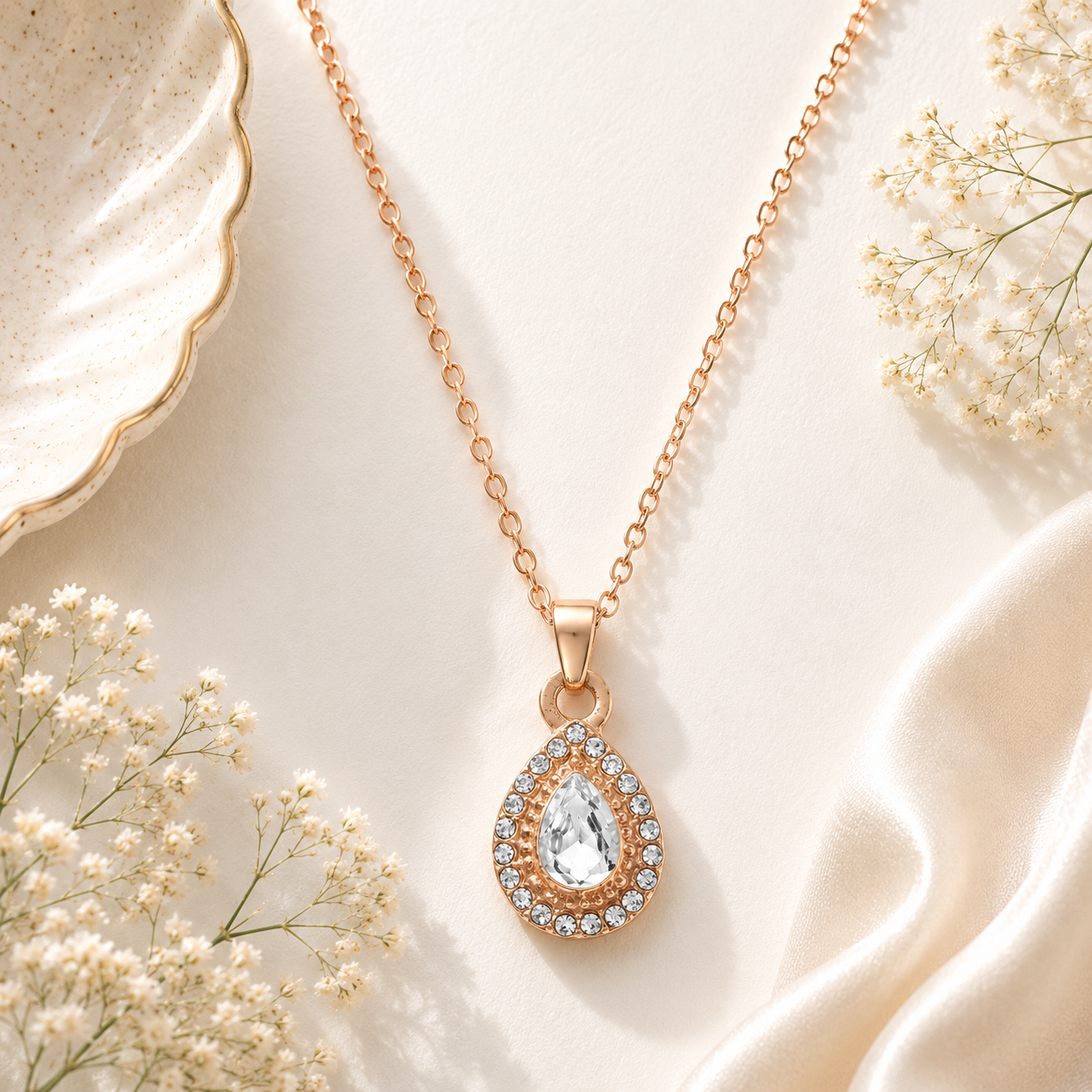 18K Gold Teardrop CZ Necklace - Gallery 5