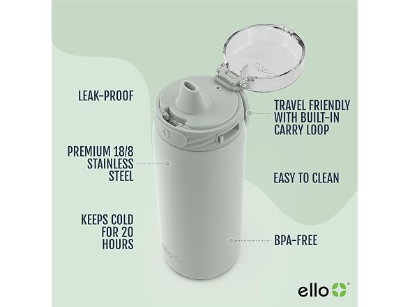 Ello 18 oz Cooper Insulated Stainless Kids, Sage