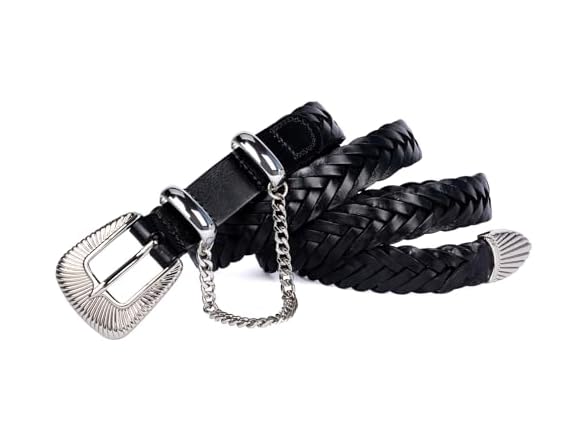 HOLMANSE Women Black Belt Western Buckle