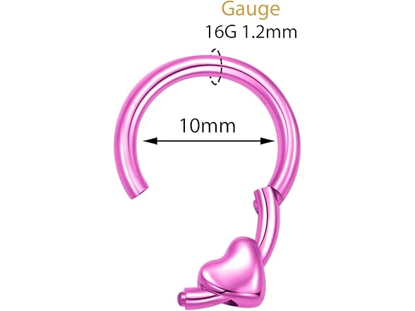 G23 Titanium Heart Nose Ring Purple Red