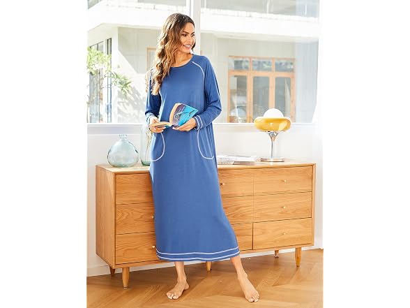 Ekouaer Women (M) Nightshirt Long Dress A-blue