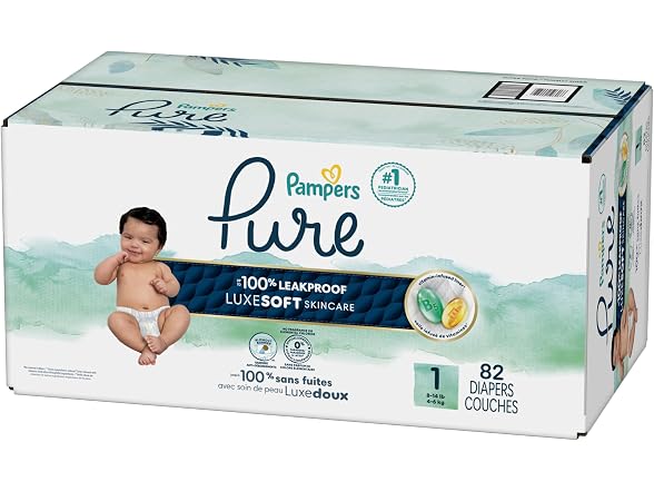 Pampers Pure Baby Diapers Size 1 82 Count