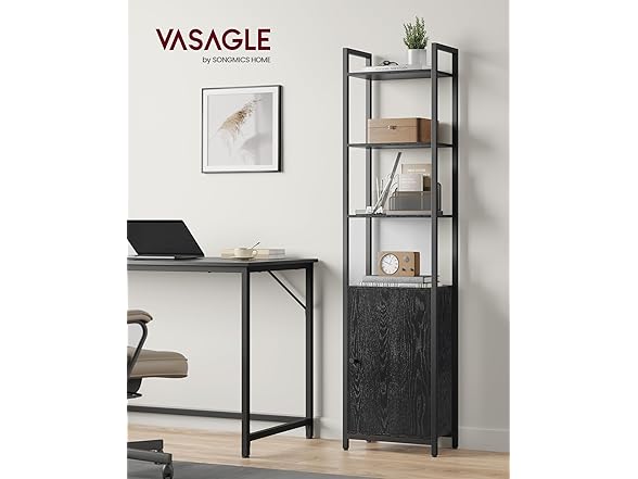 VASAGLE 6-Tier Bookshelf, Tall Bookcase with Cabinet