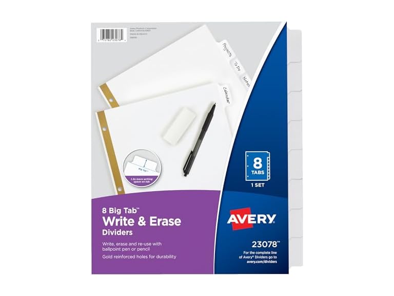 Avery 8-Tab Dividers, Write & Erase