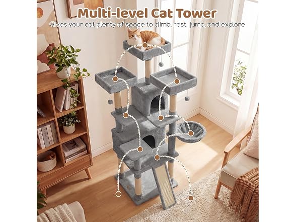 DORTALA Multi-Level Cat Tree, 65" Tall Cat Tower