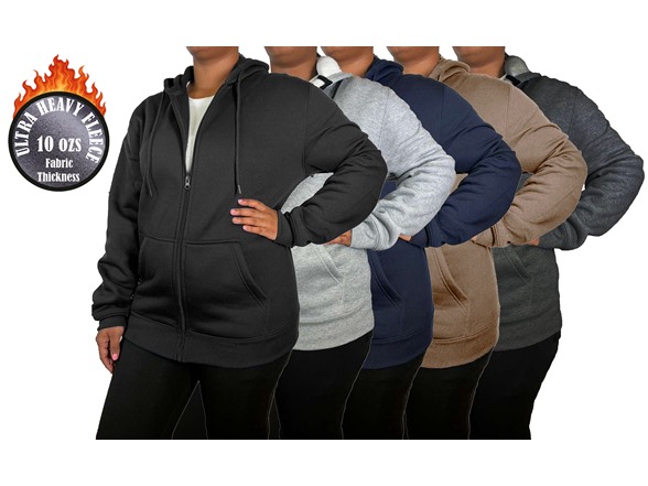 Womens Heavyweight Fleece-Lined Full Zip Hoodie