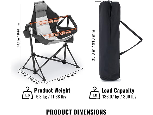 Reclining Camping Chair, 300 lbs Load Camping