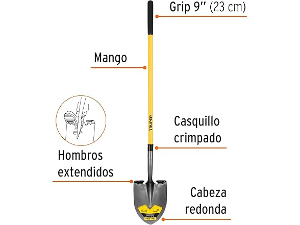 TRUPER PRL-F Handle Round Point Shovels Fiberglass