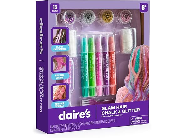Claire's Hair Chalk & Glitter Styling Kit, 13-Piece