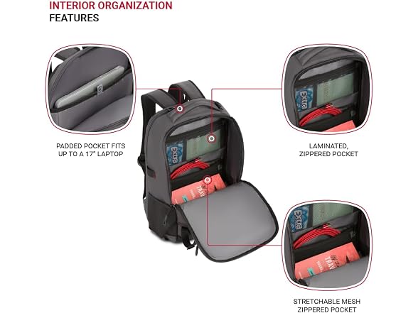 SwissGear Civic Pro Laptop Backpack, Grey, 18"x13.25"x7"